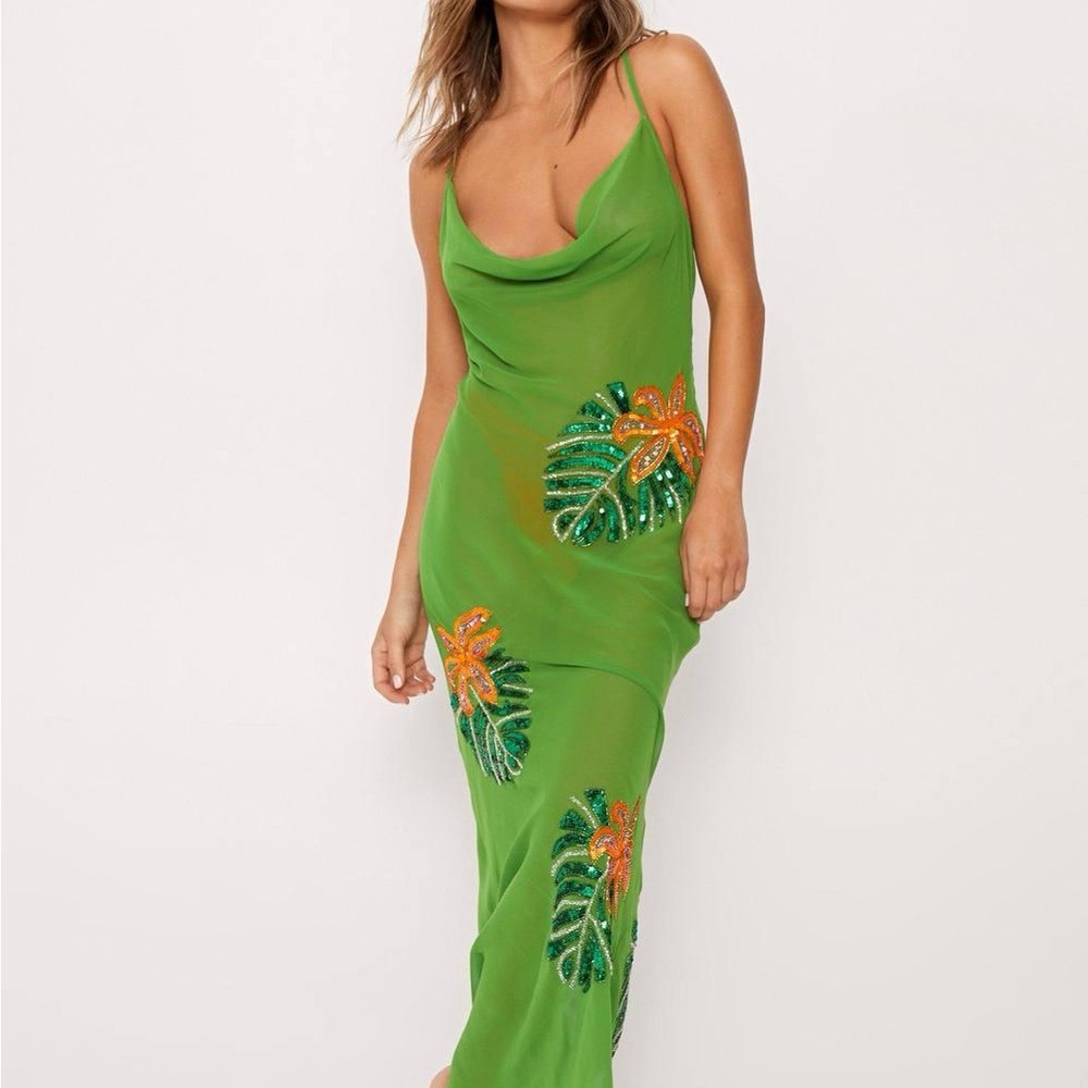 Nastygal Green Tropical Print Swim Cover-Up